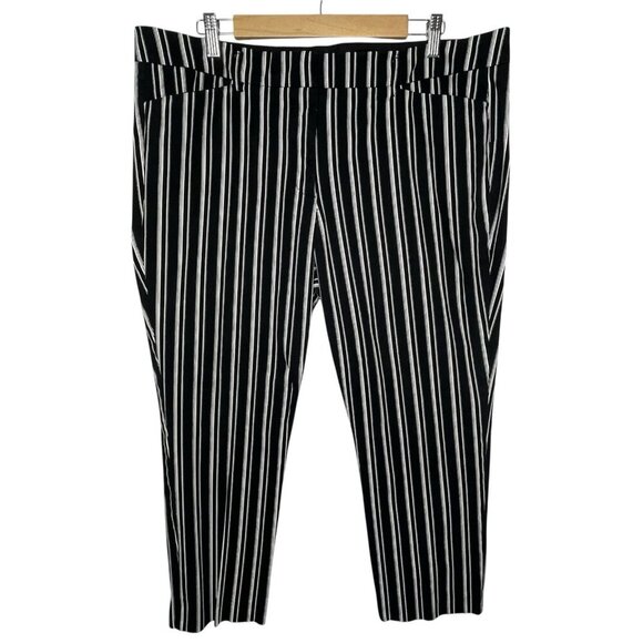Worthington Womens Straight Leg Ankle Pants Black White Stripe, Size 16 - Picture 1 of 14
